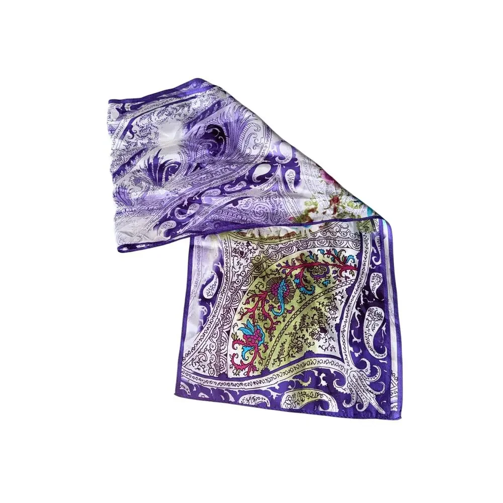 Adrienne landau purple paisley rectangle scarf silk floral print